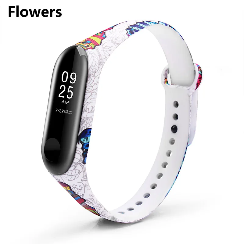 BOORUI, цветной браслет Mi Band, 3 ремешка, сменный Браслет Для Xiaomi miband 3, силиконовый браслет, correa mi3, ремень с разнообразными цветами - Цвет: Flowers