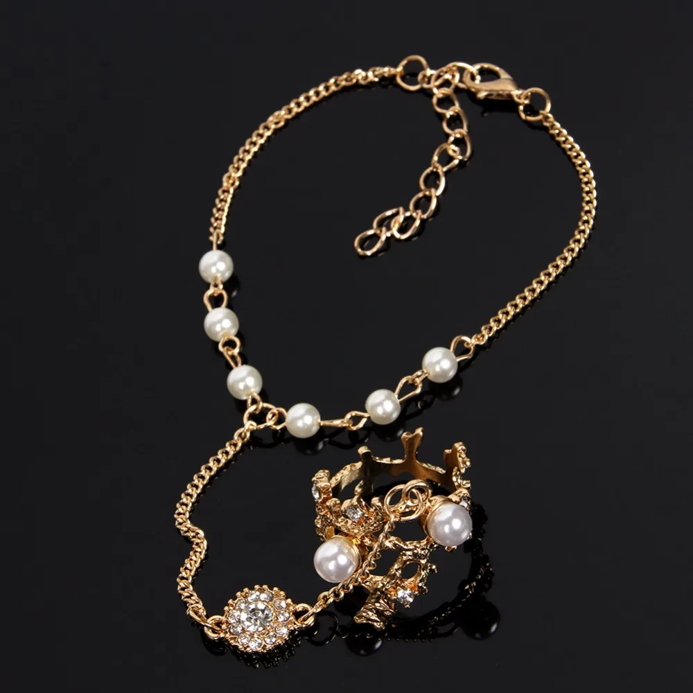 Уникальный стильный браслет MOULANFA на палец цепочка с жемчугом золотого цвета