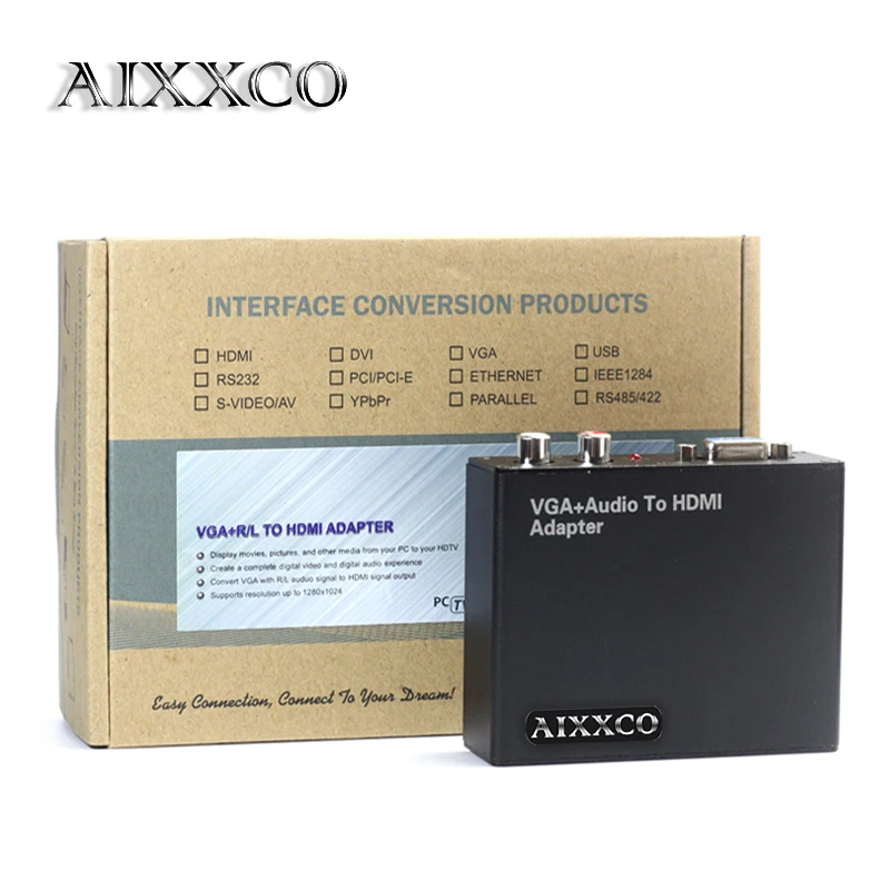 AIXXCO VGA+ R/L к HDMI конвертер с аудио VGA2HDMI 1080P HD аудио AV адаптер Разъем для проектора ПК ноутбук к HDTV