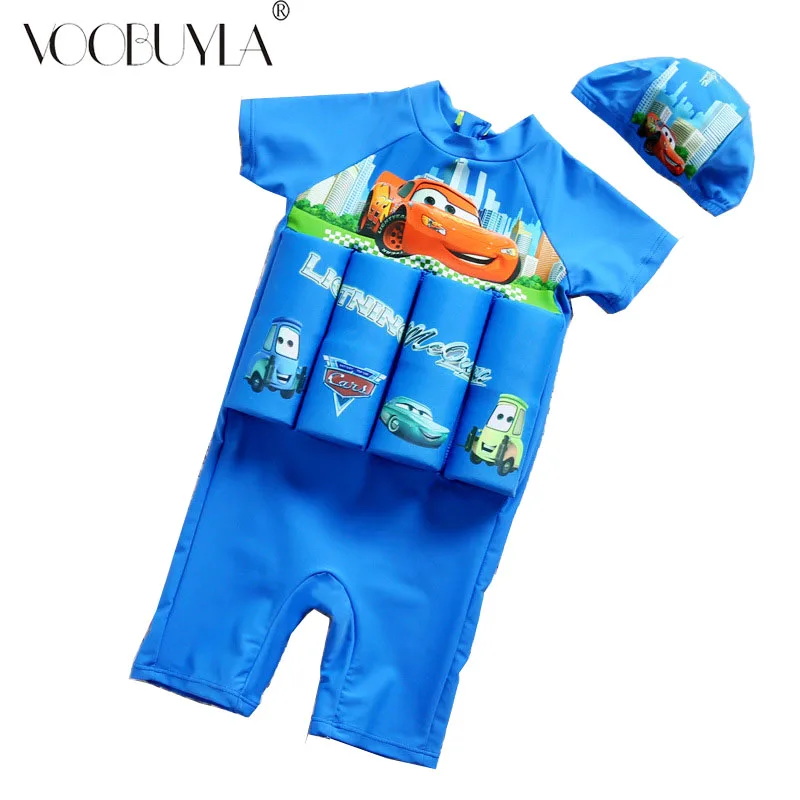 Voobuyla Cartoon Floating Buoyancy Baby Girl Boy Swimsuits Children Swimwear Swimming Training Kid Float Suits With Cap | Спорт и