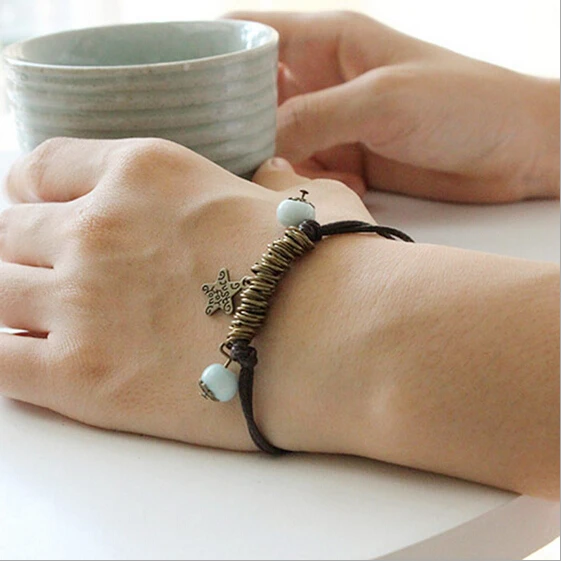 Этнический цзиндэчжэнь глазурь фарфор браслет ручной работы винтажный трикотаж