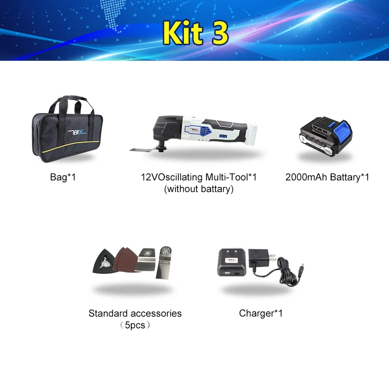 Kit 3 NEWONE 12 в 2000 мАч литий-ионный Многофункциональный Осциллирующий набор инструментов Многофункциональный Инструмент Электроинструмент Электрический триммер пилы аксессуары - Цвет: Kit 3