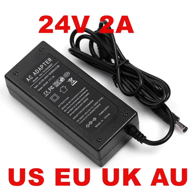 AC 110 240V 24V 2A 48W Универсальный адаптер питания зарядное устройство США EU UK AU Для