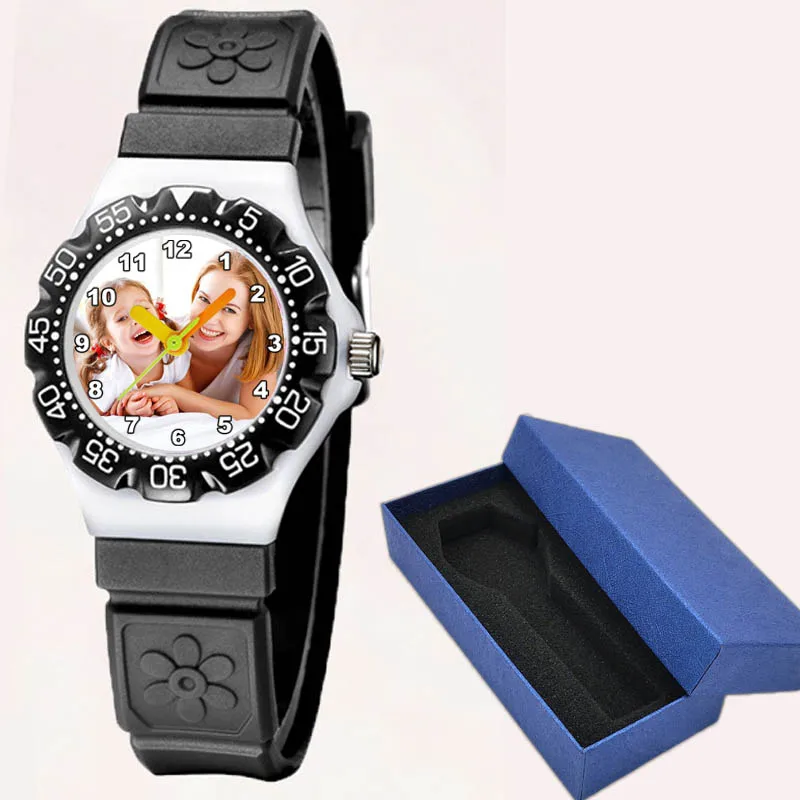 black with box A3331 Прямая поставка детские резиновые часы персонализированные фото часы на заказ часы с изображением креативные наручные часы для ребенка подарок на день рождения - Цвет: black with box