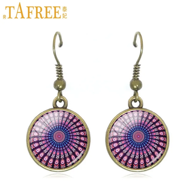 A446 TAFREE Хиппи Мандала серьги помпоном Bohemian Paisley медитации висячие серьги стекляный с картинкой художественное оформление круглый ювелирные изделия A448 - Окраска металла: A446