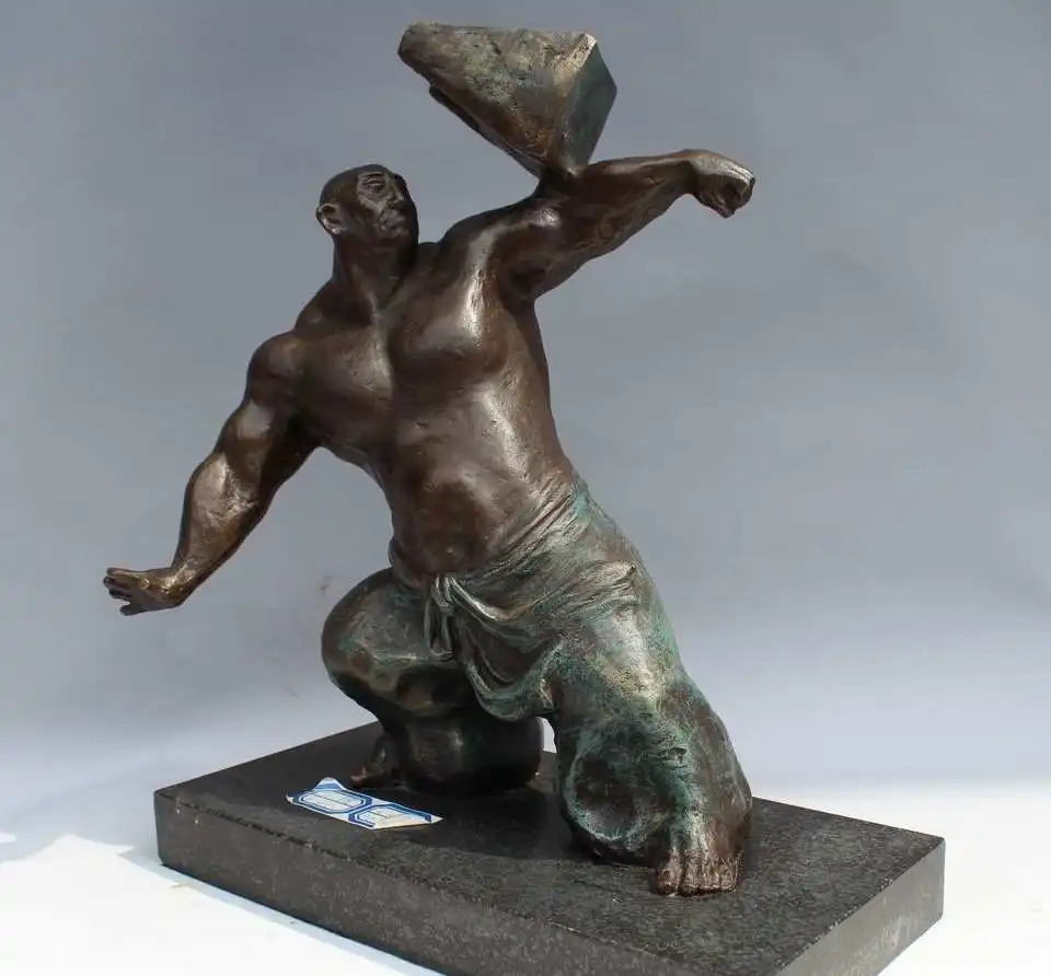13&quotWestern Art Bronze Figurine Crafts Man weightlifting Marble Statue Sculpture | Дом и сад
