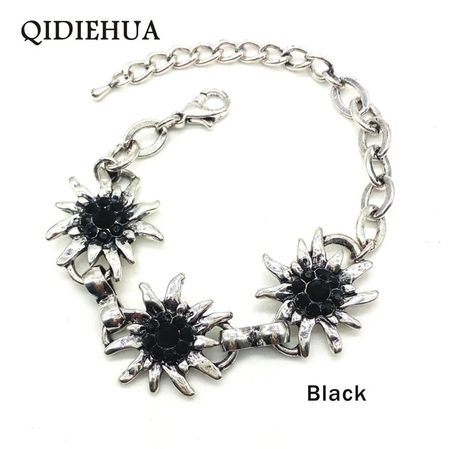 QIDIEHUA, античный серебряный Эдельвейс, браслеты, Октоберфест, очень популярный браслет, разноцветные стразы, очаровательный браслет для женщин