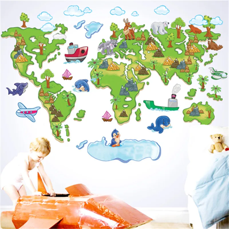 

1Pcs Large Removable wall stick world map stickers bedroom living room classroom creative sticker background Home Decor