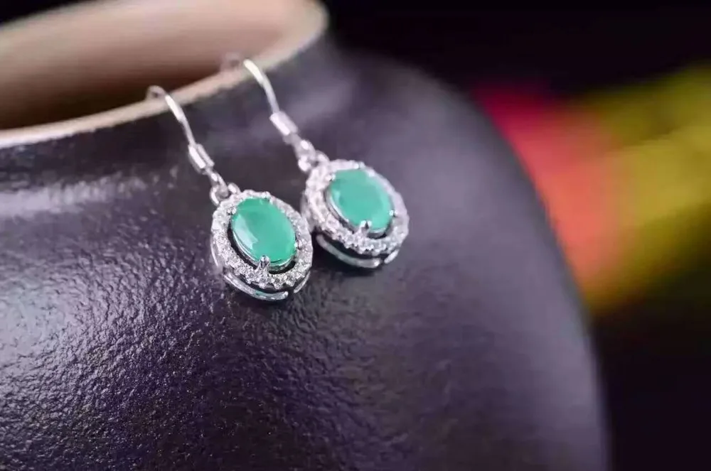Женские серьги подвески из серебра 925 пробы с натуральным изумрудом|jewelry earrings|jewelry
