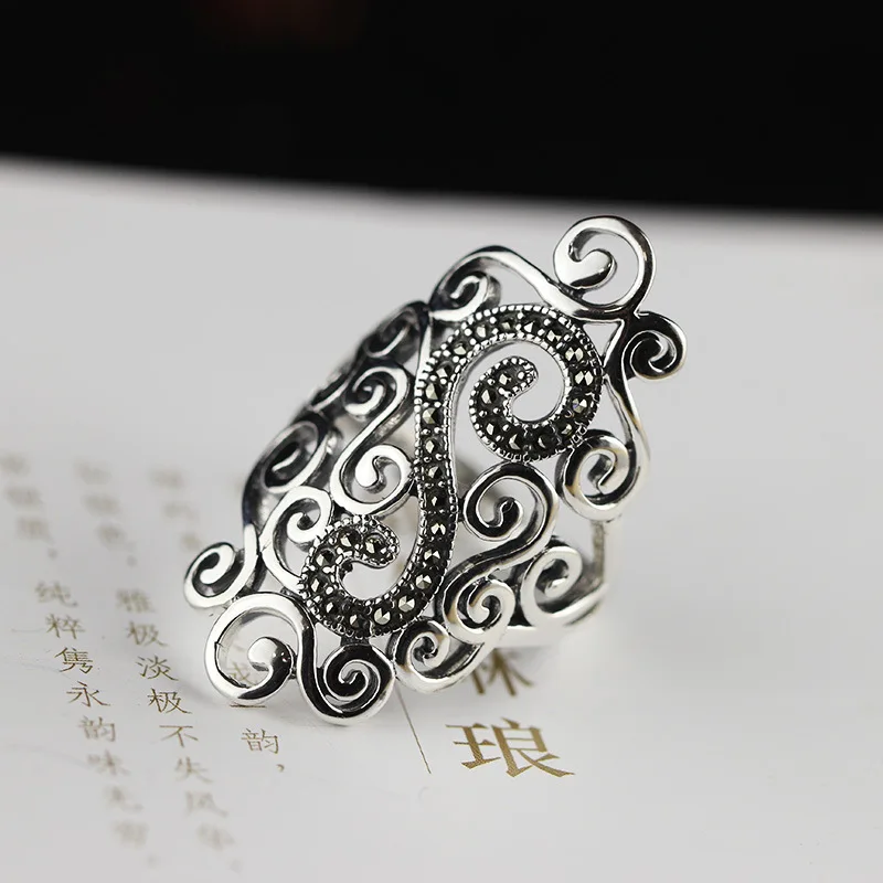 Женское Винтажное кольцо из серебра 100% пробы с отверстиями | Украшения и