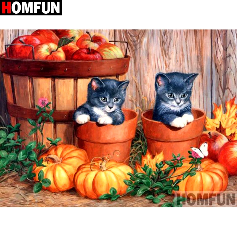 

Алмазная 5D картина HOMFUN «мультяшный Кот», вышивка крестиком, картина «сделай сам», квадратная/круглая, домашний декор, подарок, A12595