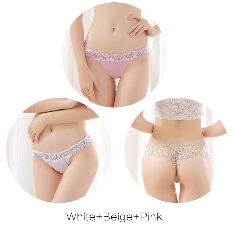 Set 3 3Pcs Модные сексуальные кружевные трусики для женщин и девушек, женские мягкие трусики-стринги с низкой талией, трусики с бантиком, Размеры s m l xl XXL, Комплект трусов - Цвет: Set 3 3Pcs