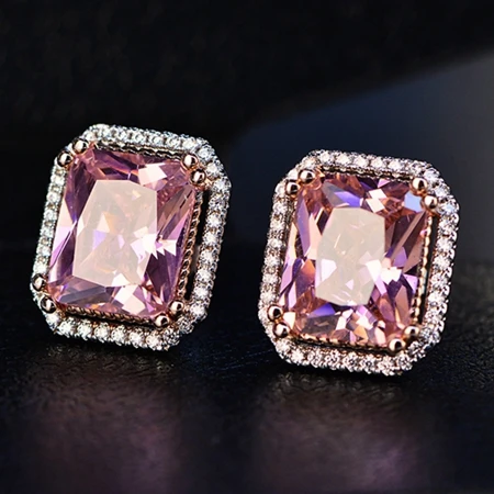 Only Earrings Высокое качество, 925 серебряные ювелирные наборы, розовый кварц, кубический циркон, кольцо, серьги, подвеска, ожерелье, ювелирный набор,, хорошее ювелирное изделие - Цвет камня: Only Earrings