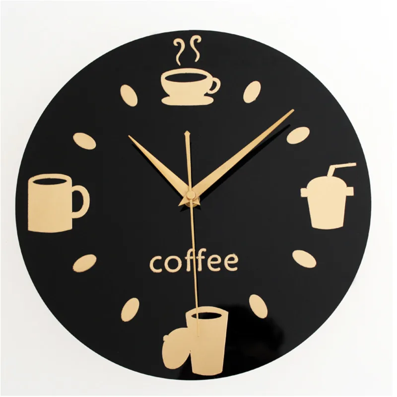 Зеркальные настенные часы 3D Coffee Cup Tableware размером 12 дюймов без звука для кухни, офиса и гостиной декор.