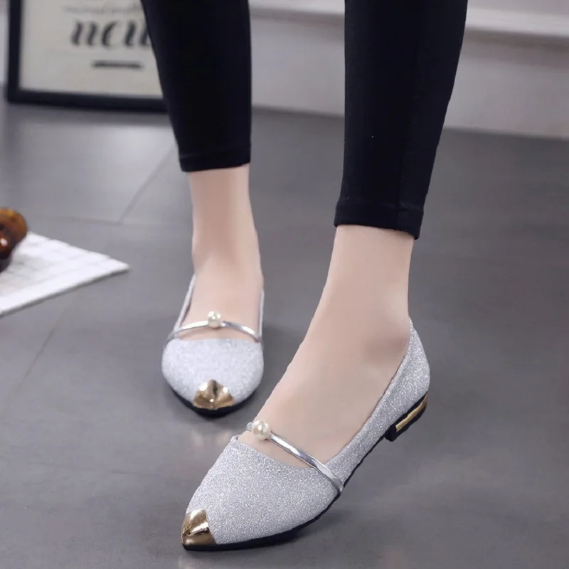 2018 сезон весна-лето Новая мода блестками туфли на плоской подошве в Корейском