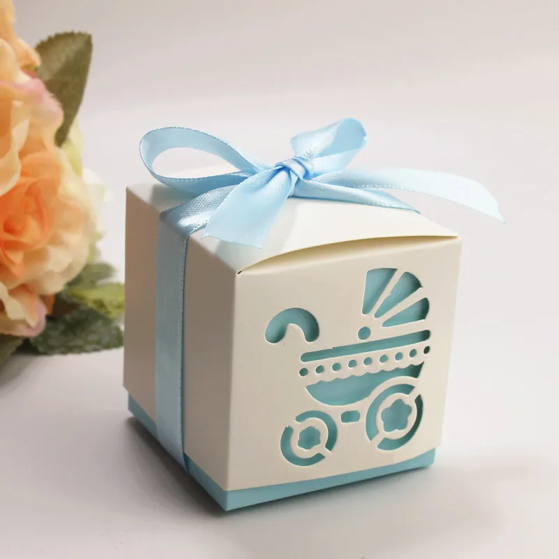 light blue carriage 100 шт, форма ног, шоколадные конфеты, Подарочная коробка для маленьких детей, для вечеринки, для свадьбы, подарочная упаковка с лентой - Цвет: light blue carriage