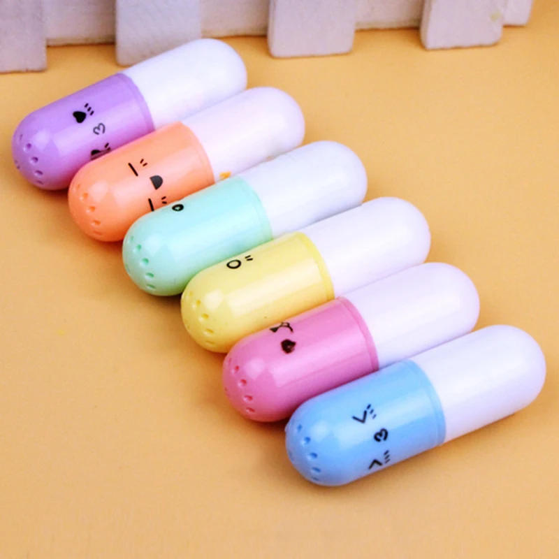 6 шт./лот симпатичная капсула текстовый маркер мини таблетки цветной точечных