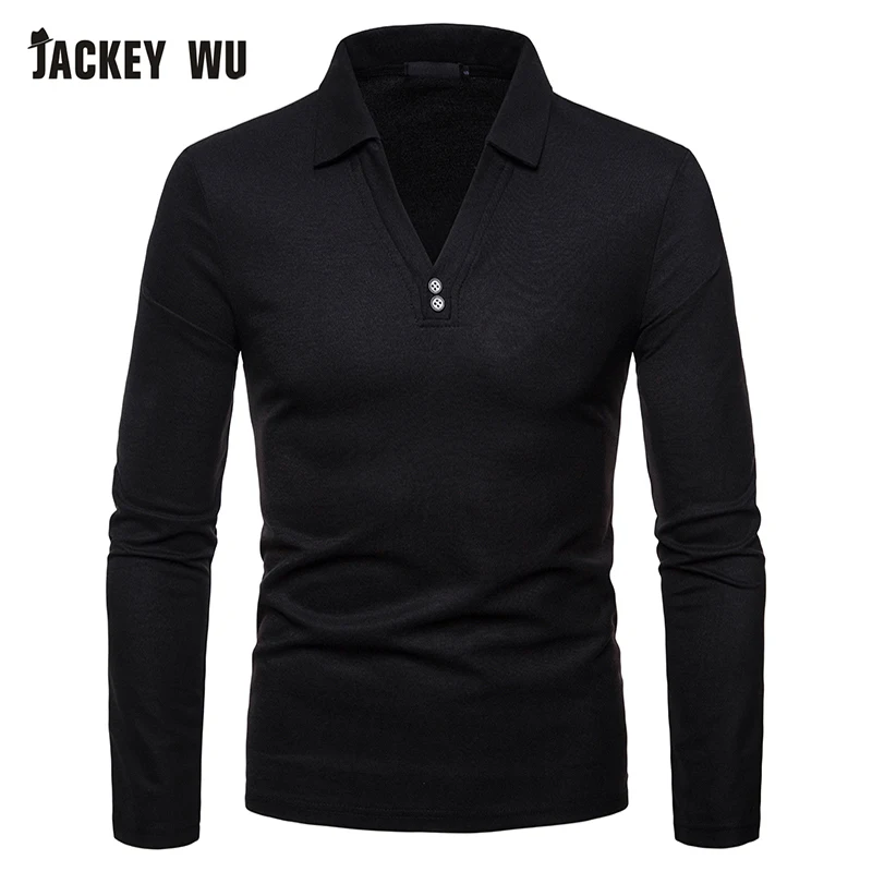 JACKEYWU Мужская рубашка поло 2019 Мода v образный вырез с длинным рукавом футболки