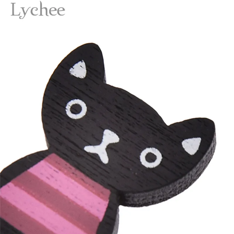 Lychee 30 шт. Черный кот дизайн деревянные пуговицы прекрасные декоративные кнопки DIY Швейные принадлежности аксессуары для одежды