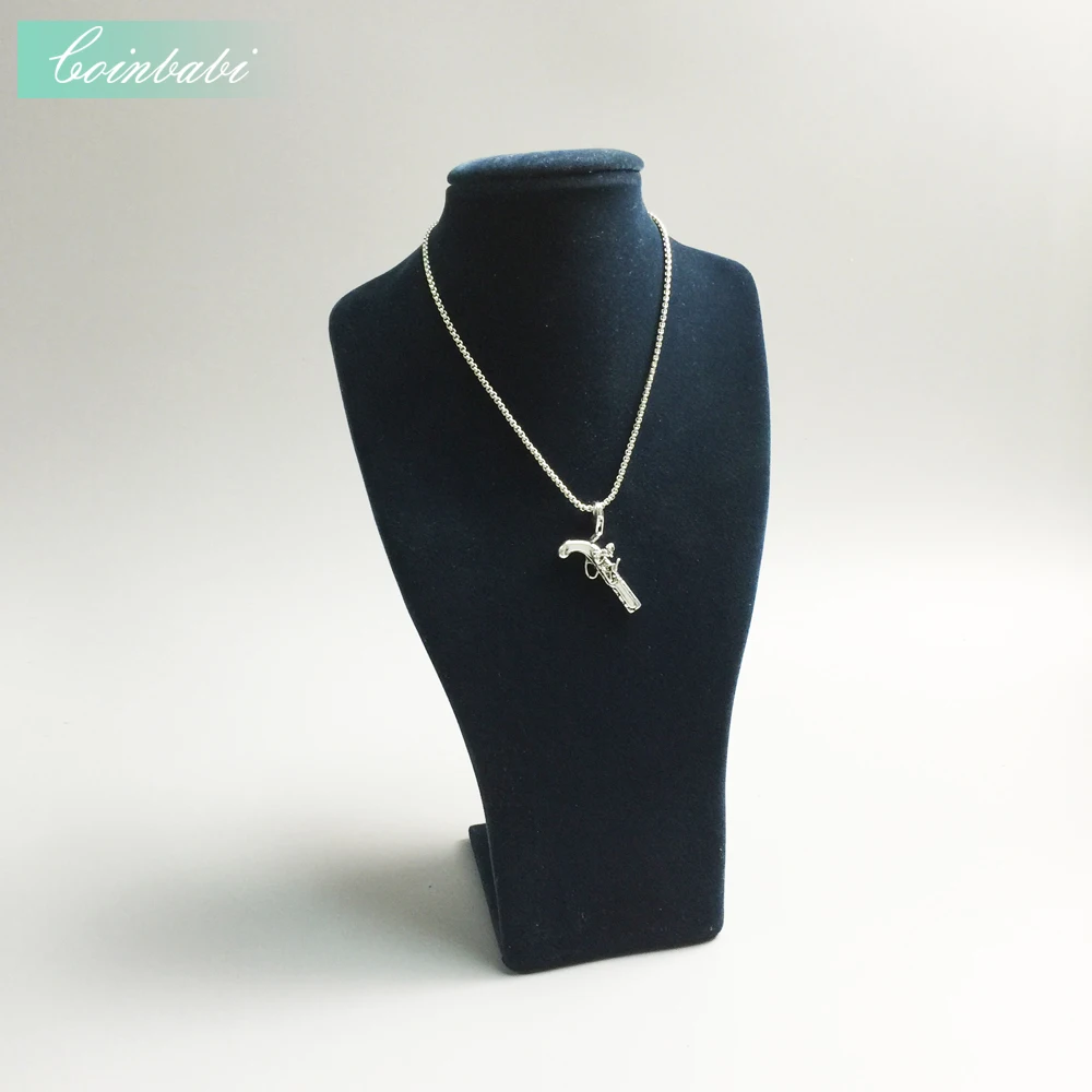 Кулон пистолет пирата панк 925 стерлингового серебра черного цвета для женщин и