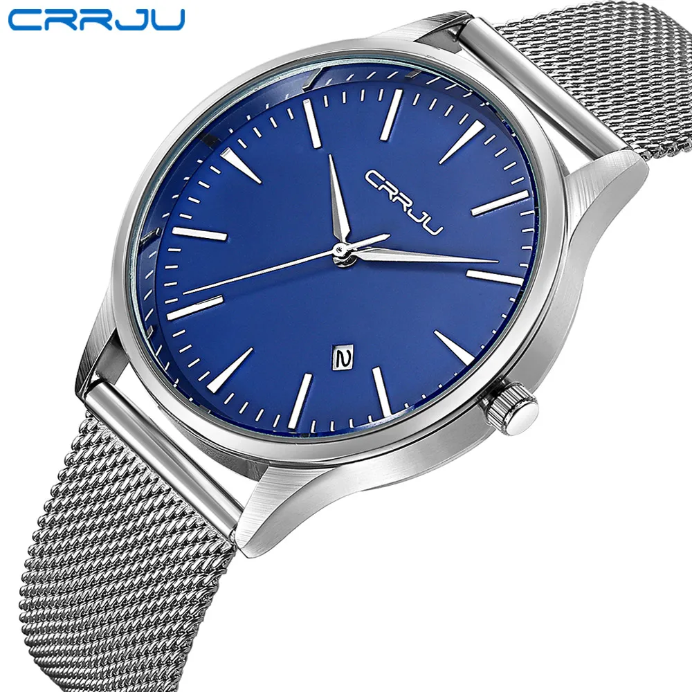 

CRRJU Brand Men Watches Luxury Sport Quartz 30M Waterproof Watches Men's Stainless Steel Band Auto Date Wristwatches Relojes