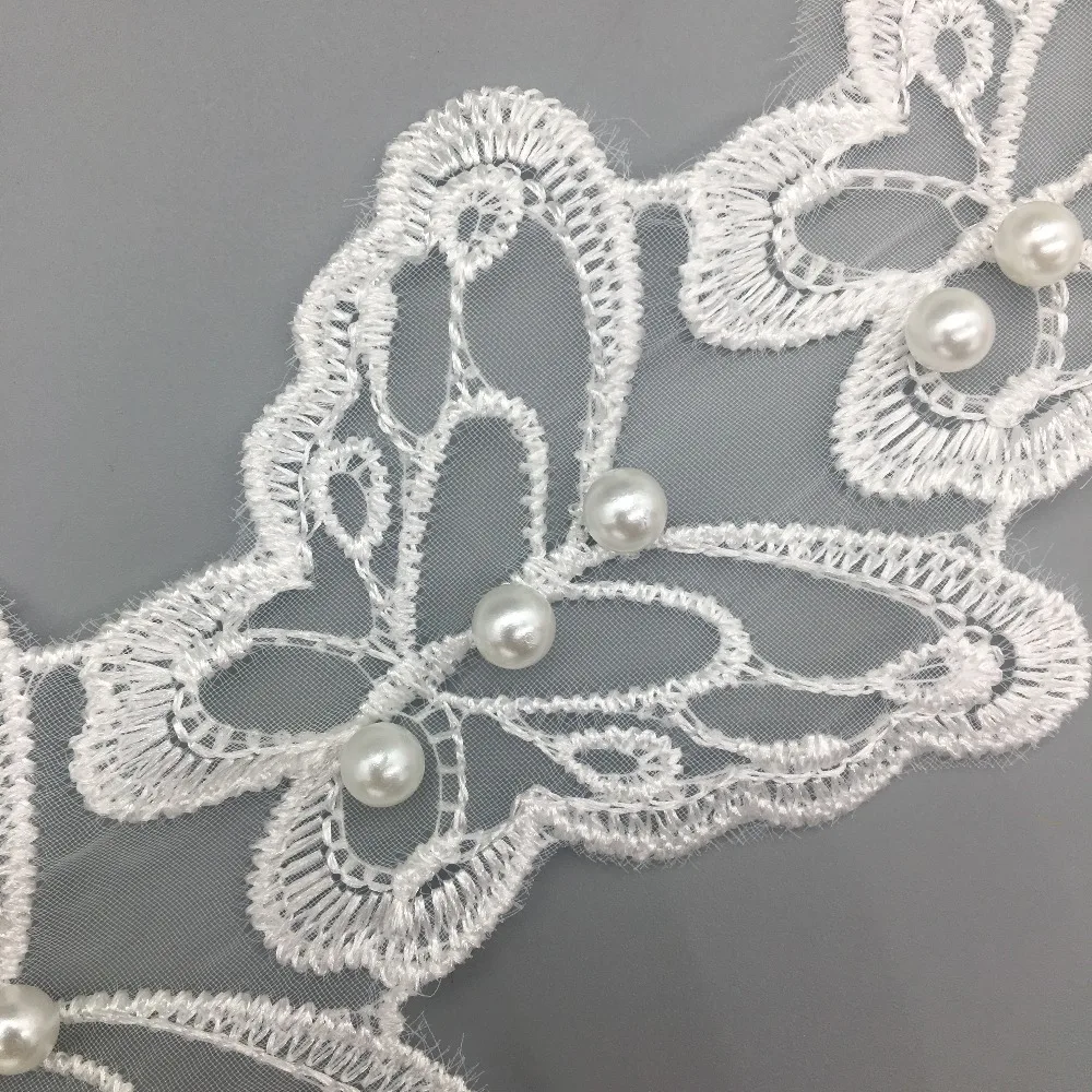 1 ярд Бабочка жемчуг фотоотделка ленты ткань вышитая применяется кружевная