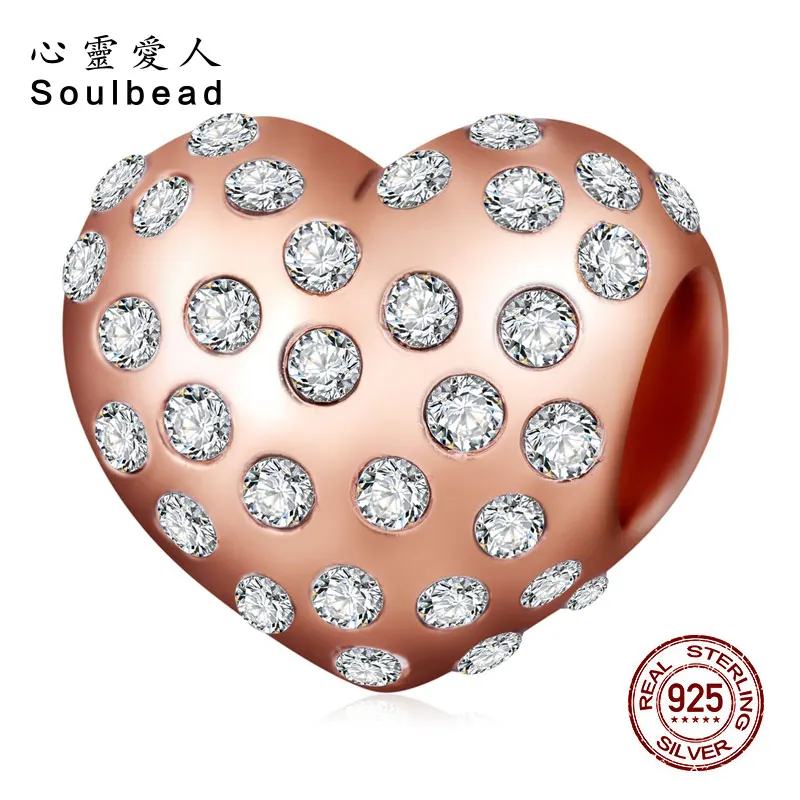 Оригинальные Подвески Soulbead из розового золота с сердечком серебряные бусины 925