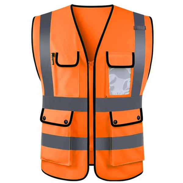 Hi-Vis жилет безопасности Светоотражающая куртка на молнии рабочий ночной жилет безопасности Топы - Цвет: Оранжевый