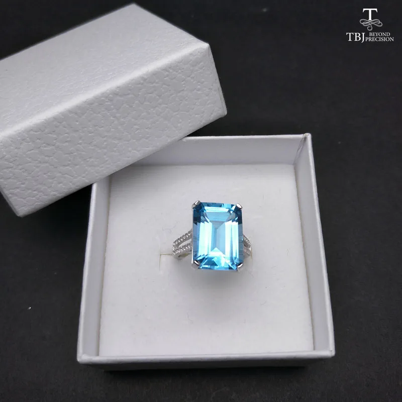 TBJ, кольцо с большим натуральным голубым топазом, 12*16 мм, 13.2ct, драгоценный камень, хорошее ювелирное изделие, серебро 925 пробы, модный хороший подарок для женщин, вечерние