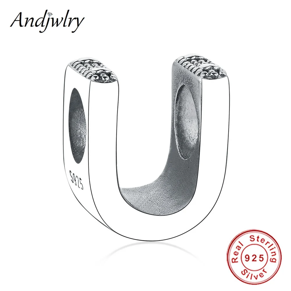Ajw0320-U Подходит для браслетов Pandora, 925 пробы, серебро, оригинальные шармы от А до Я, бусина с буквой алфавита, сделай сам, изготовление ювелирных изделий, сделай сам, Berloque - Цвет: Ajw0320-U