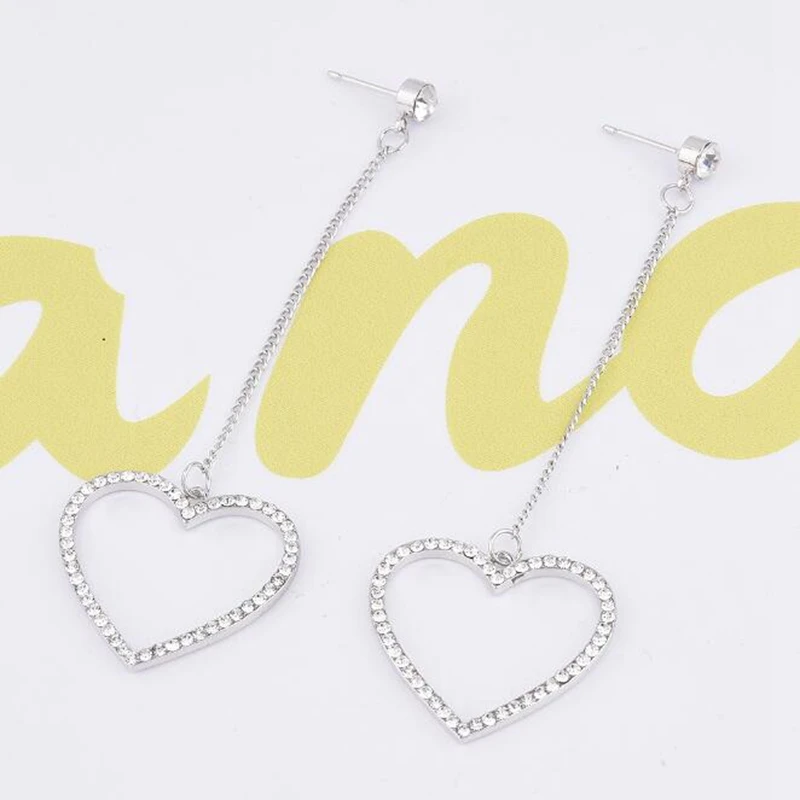 DiLiCa Fashion Long Drop Earrings for Women Rhinestone Heart Statement Dangle Earring Jewelry White Color Kolczyki | Украшения и