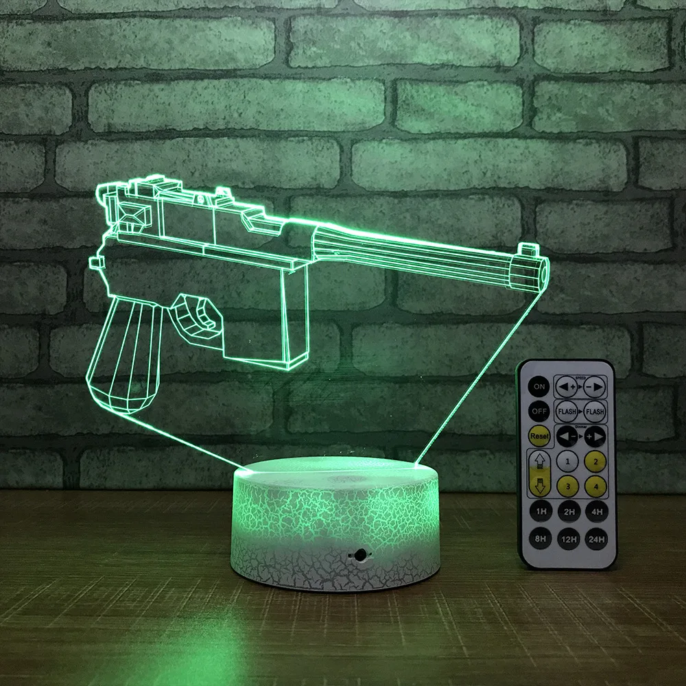 Пистолет светодиодный 3D настольная лампа USB 7 цветов Изменение ночной Светильник