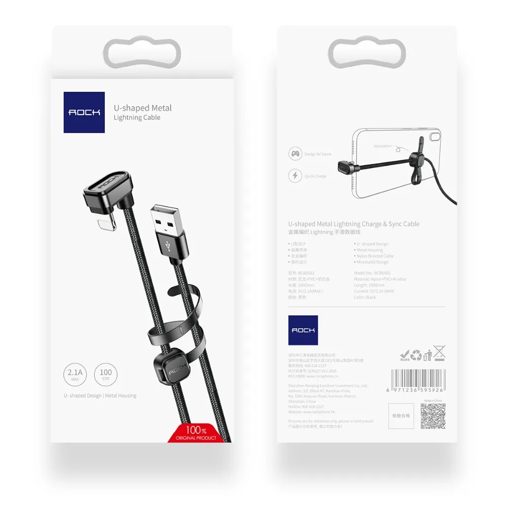 USB кабель ROCK для iPhone U образный игровой быстрой зарядки XS Max XR X 8 7 6 5 Plus iPad iOS|Кабели