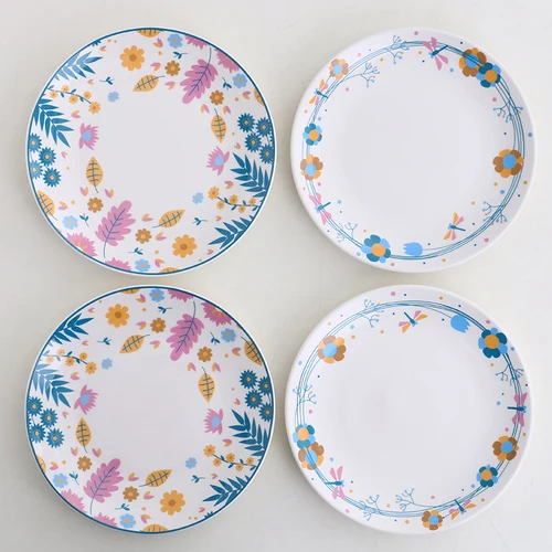 4pcs 4 шт. 8 дюймов тарелки набор Керамическая пиала для риса Оригинальная тарелка блюдо столовые приборы для дома стейк тарелка Обеденный Сервиз Рождественская тарелка десерт лоток - Цвет: 4pcs