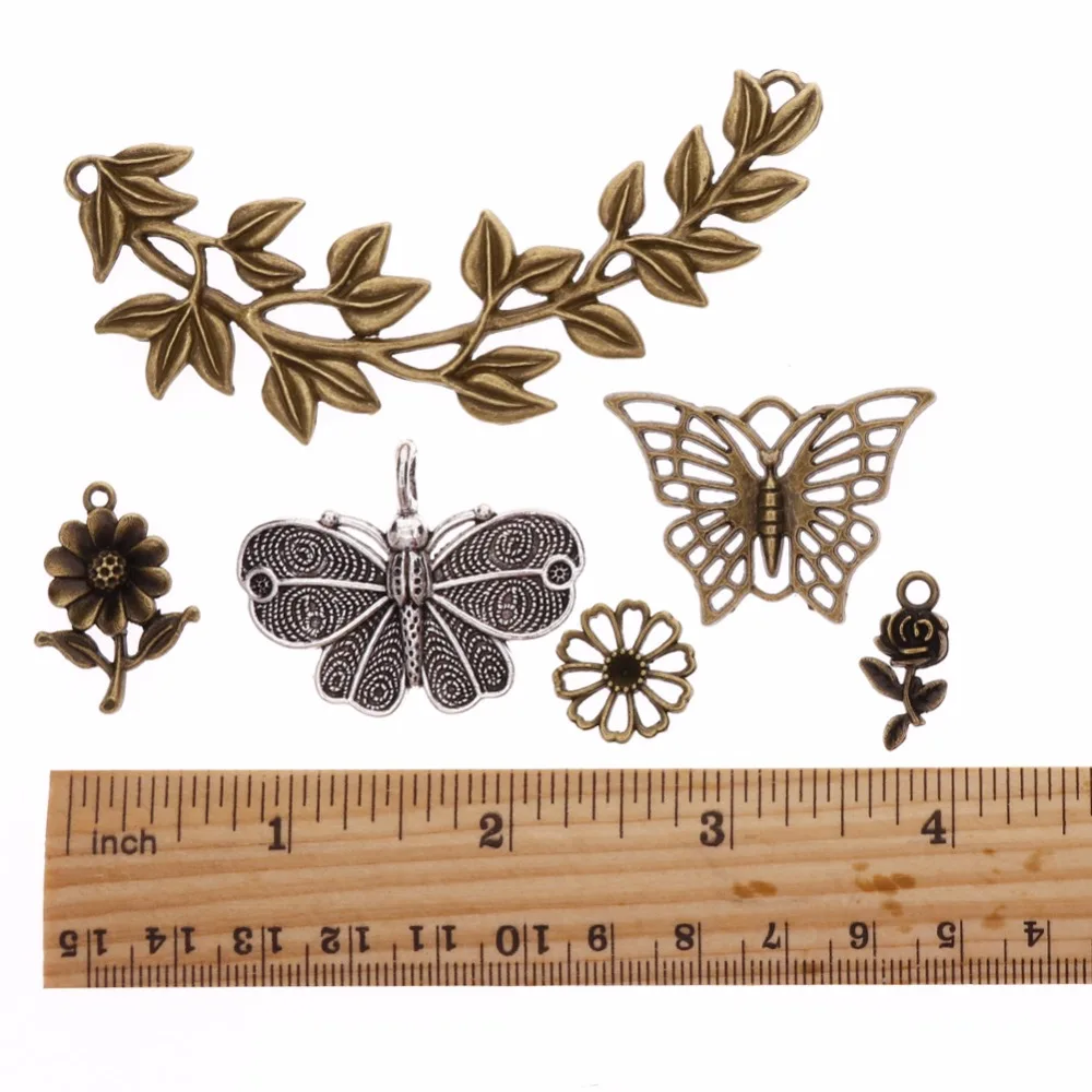 1set Vintage Mixed Silver Antique Bronze Charms Butterfly Flower Leaf Charm Pendants for DIY Jewelry Making Accessories #263743 |