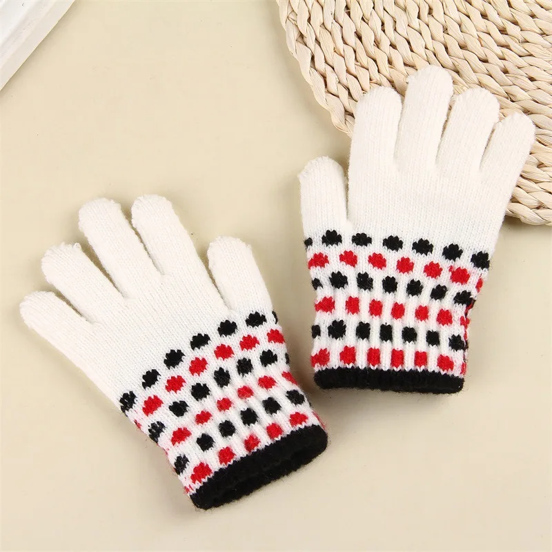 Зимние теплые детские перчатки вязаные растягивающиеся варежки для девочек с