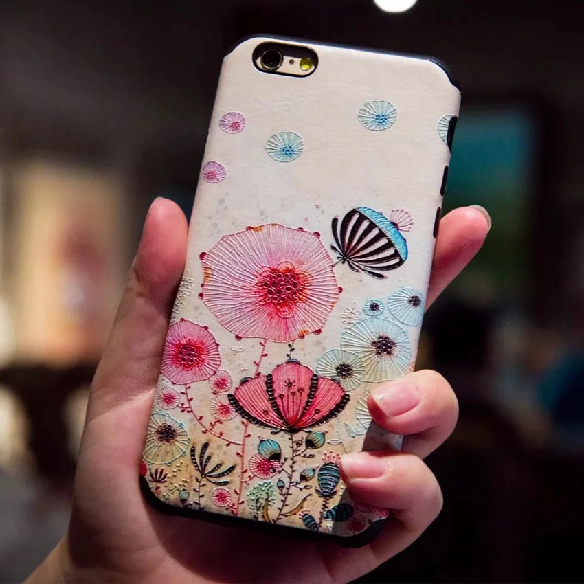 LPWZHMG 3d Relief Flower Cover Back Case For iphone 6 6s 7 plus Cute Soft TPU Silicone Matte Phone Cases Anti-knock Fitted |