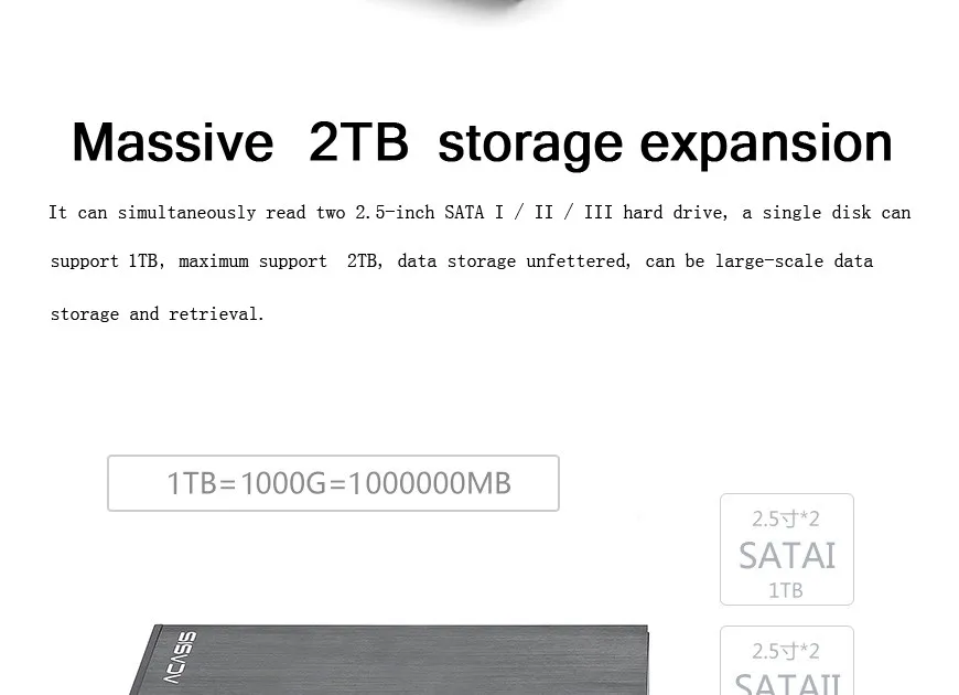 Acasis DT-S2 5 Гбит/с USB3.0 eSATA 2," двойной жесткий диск Raid корпус 2 ТБ 2-Bay Алюминий HDD Поддержка RAID0 RAID1 JBOD пролет