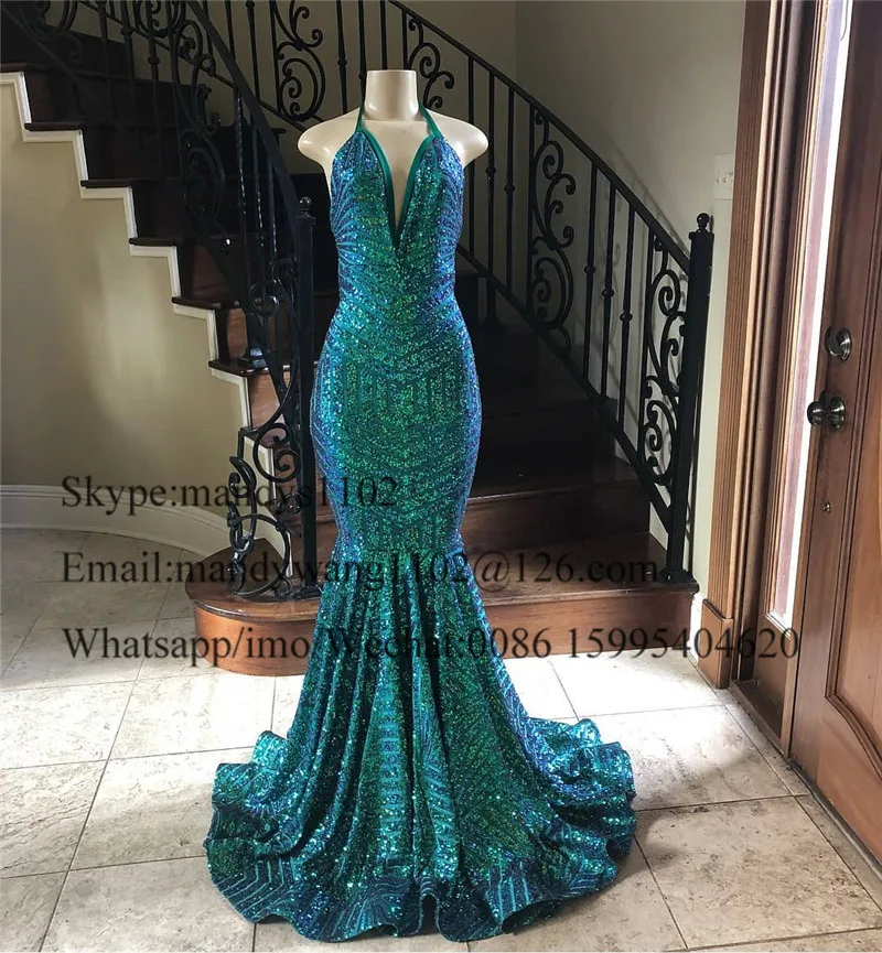 Blingbling платья для выпускного вечера со стразами 2019 африканская Русалка Глубокий