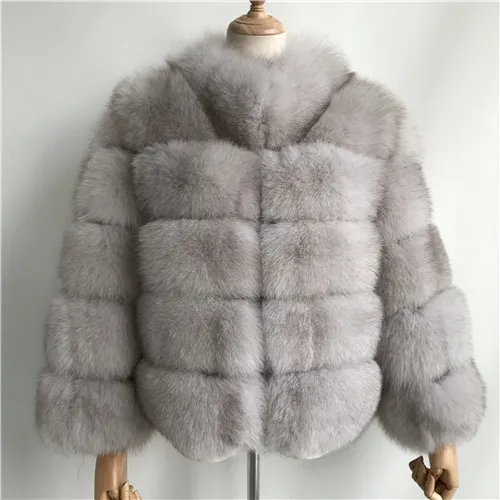 Light grey Зимнее женское меховое пальто, модное женское пальто из натурального Лисьего меха, верхняя одежда с воротником, плотное теплое Женское пальто из натурального Лисьего меха - Цвет: Light grey