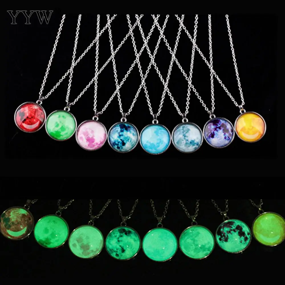 Glass Dome Lunar Eclipse Necklace Luminous Jewelry Full Moon Pendant Glow In The Dark Women Men Gift | Украшения и аксессуары