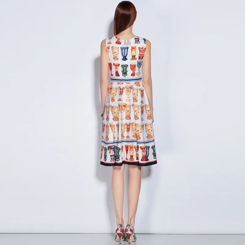 Женское платье с круглым вырезом элегантное без рукавов разноцветным принтом