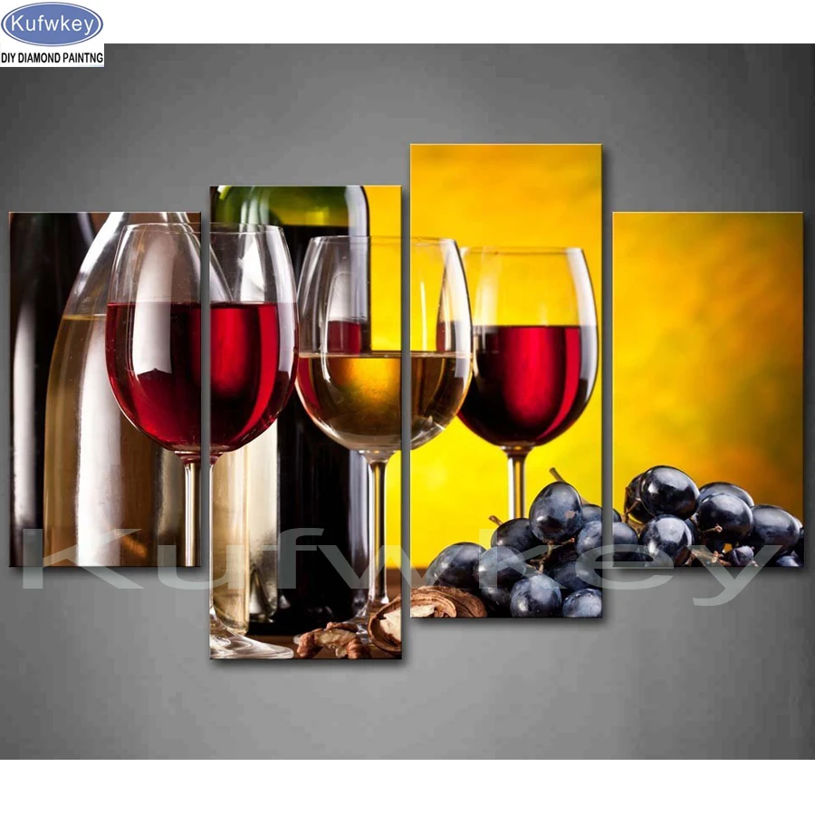 

4 Pieces Wall Picture Kitche Painting Wine 5D DIY Diamond Painting,diamond Embroidery Full Cross Stitch Rhinestone Mosaic 5d art