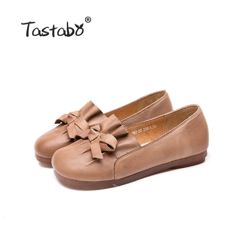 Light brown Tastabo/женские лоферы ручной работы; повседневные туфли-оксфорды в простом стиле; удобная прогулочная женская обувь на низком каблуке с мягкой подошвой - Цвет: Light brown