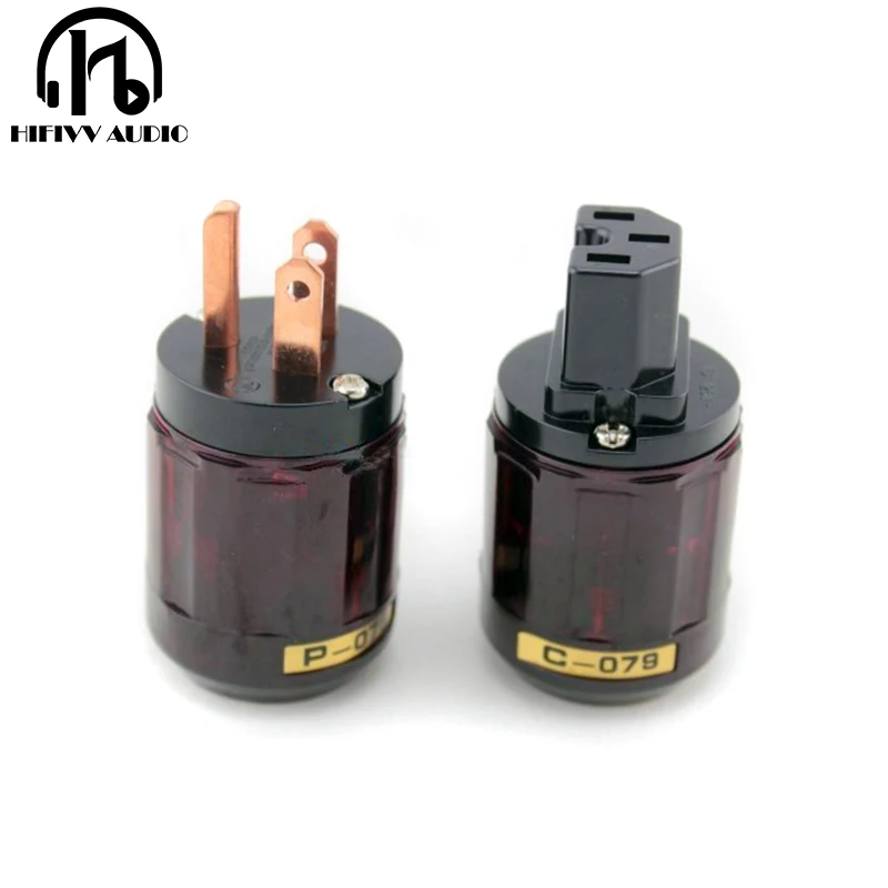 Power cable Plug Socket Of Gold-Plated US JAPAN AC Cale Plug Socket Connector For HiFi Audio Amplifier P-079E+C079