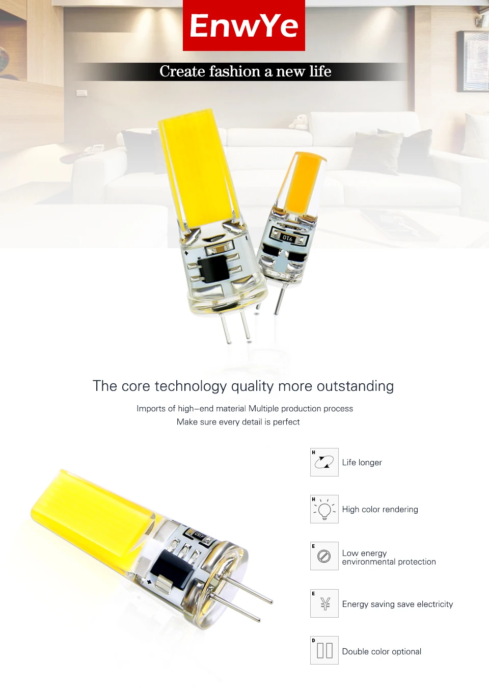 EnwYe светодиодный G4 лампочка AC/DC 12V 220V 3W 6W COB SMD светодиодный светильник заменить галогенный прожектор люстра