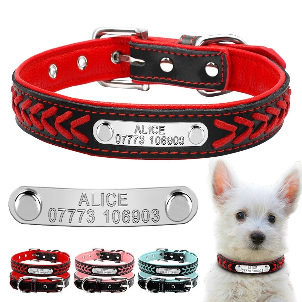 Мягкие кожаные персонализированные ошейники для собак с гравировкой|collar tag|dog collar