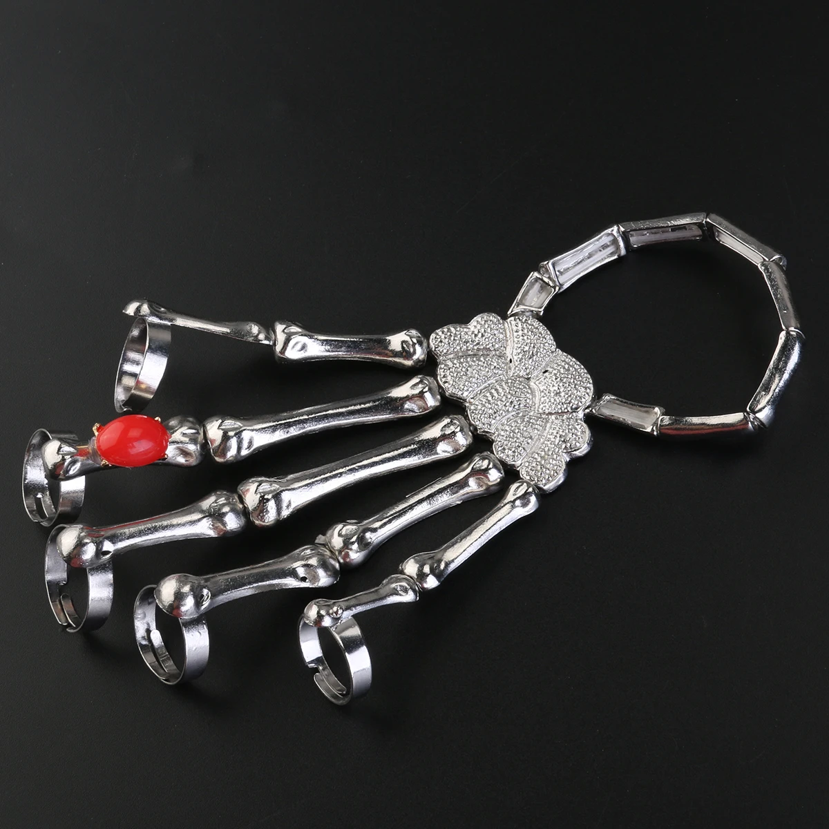 Панк рок Скелет Череп рук Кость браслет (серебро)|bone ring|skeleton skullring ring |