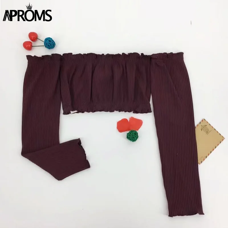 Aproms, желтый топ с открытыми плечами и оборками, женские короткие футболки, футболка, сексуальная эластичная майка, укороченный топ, Повседневные Вечерние топы 90s