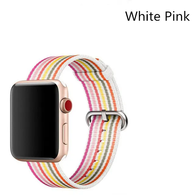White Pink 40 мм 44 мм лямка из нейлоновой ткани ремешок для Apple Watch 4 ткань полоса браслет ремень ремни Ремешок 38 мм 42 мм для iWatch 4/3/2/1 - Цвет ремешка: White Pink